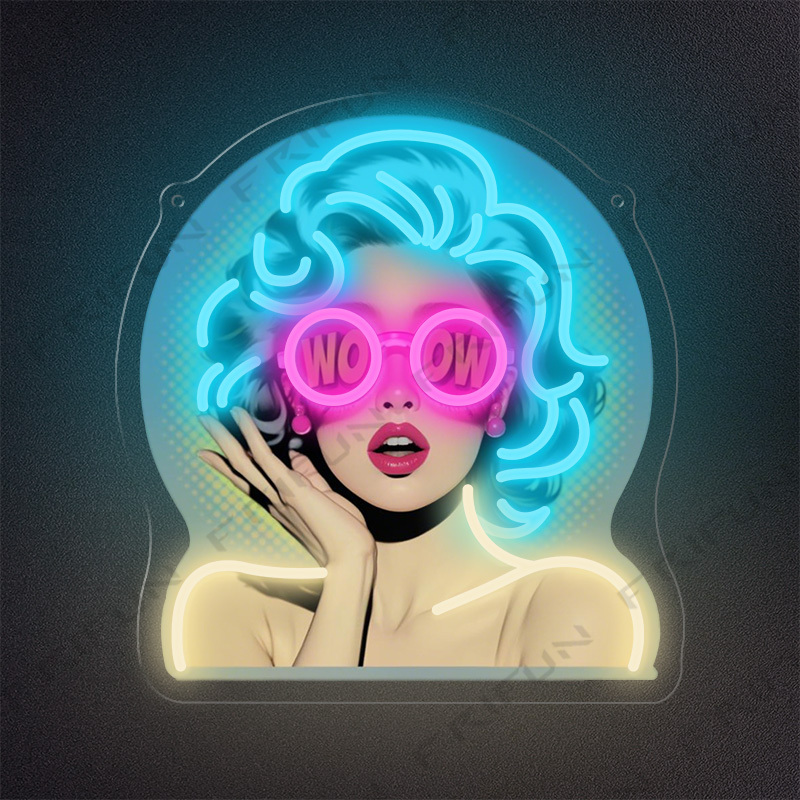Commercial Uv Printing - Enseigne néon WOW Curl Girl, art